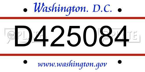 D425084 District Of Columbia License Plate