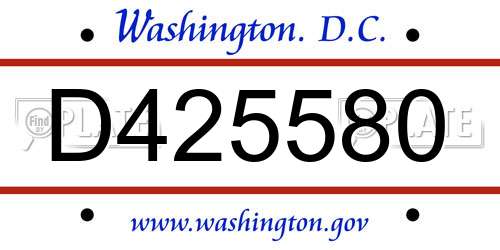 D425580 District Of Columbia License Plate