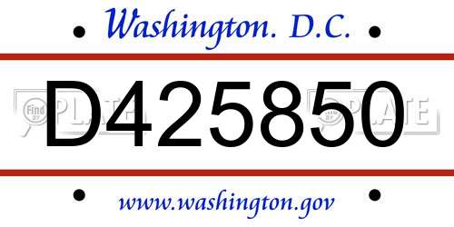 D425850 District Of Columbia License Plate