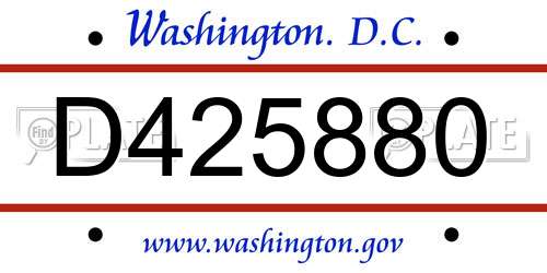 D425880 District Of Columbia License Plate