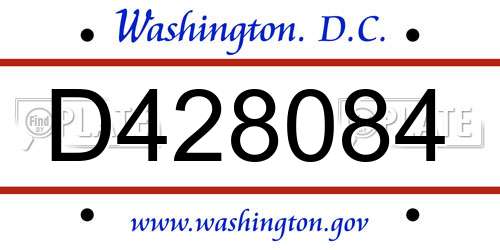 D428084 District Of Columbia License Plate