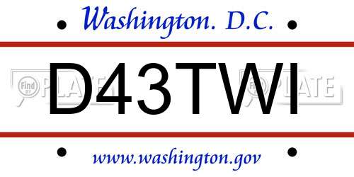 D43TWI District Of Columbia License Plate