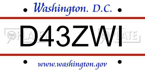 D43ZWI District Of Columbia License Plate