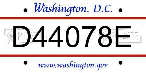 D44078E District Of Columbia License Plate