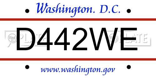D442WE District Of Columbia License Plate