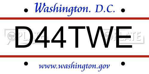 D44TWE District Of Columbia License Plate