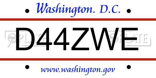 D44ZWE District Of Columbia License Plate
