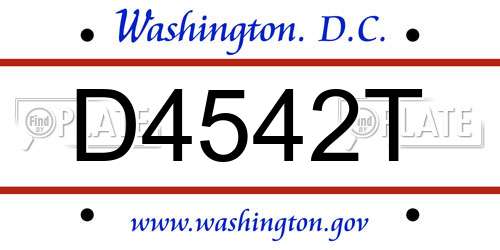 D4542T District Of Columbia License Plate