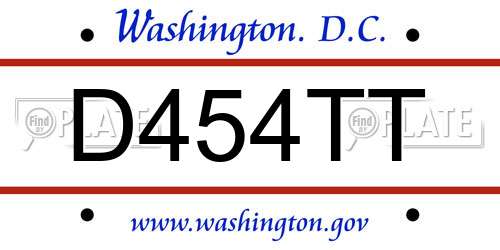 D454TT District Of Columbia License Plate