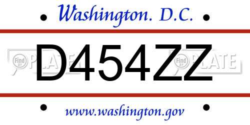 D454ZZ District Of Columbia License Plate