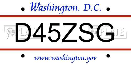 D45ZSG District Of Columbia License Plate