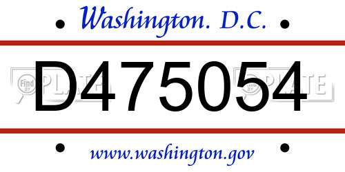 D475054 District Of Columbia License Plate