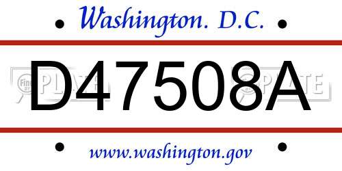 D47508A District Of Columbia License Plate