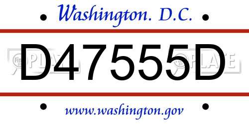D47555D District Of Columbia License Plate