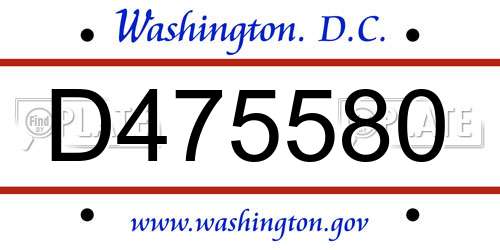 D475580 District Of Columbia License Plate
