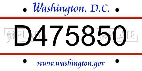 D475850 District Of Columbia License Plate