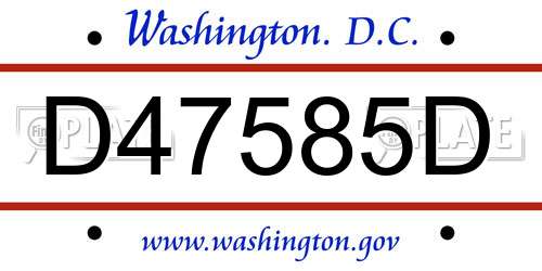 D47585D District Of Columbia License Plate