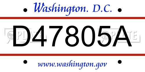 D47805A District Of Columbia License Plate