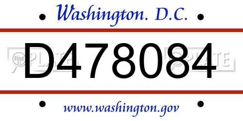D478084 District Of Columbia License Plate