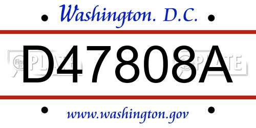 D47808A District Of Columbia License Plate