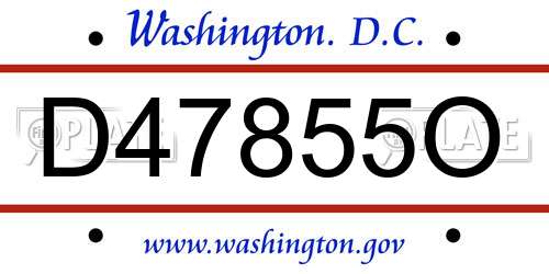 D47855O District Of Columbia License Plate