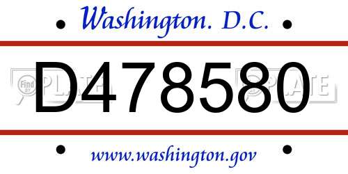 D478580 District Of Columbia License Plate