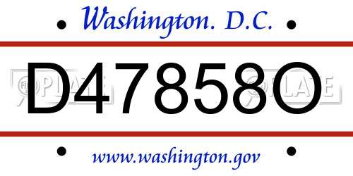 D47858O District Of Columbia License Plate