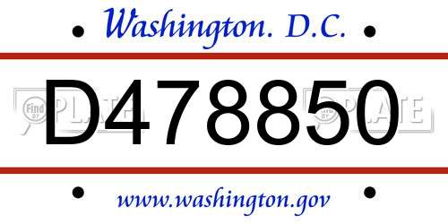 D478850 District Of Columbia License Plate