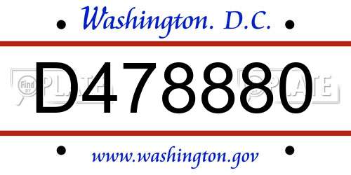 D478880 District Of Columbia License Plate