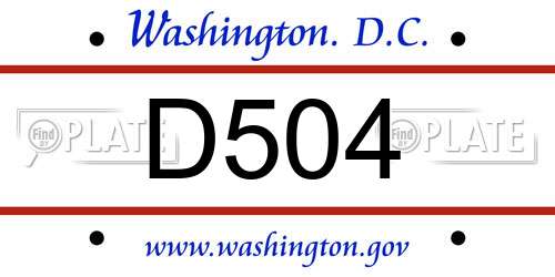 D504 District Of Columbia License Plate