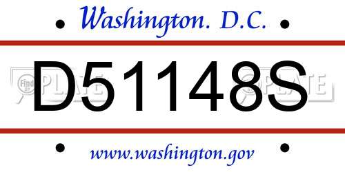 D51148S District Of Columbia License Plate