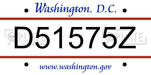 D51575Z District Of Columbia License Plate