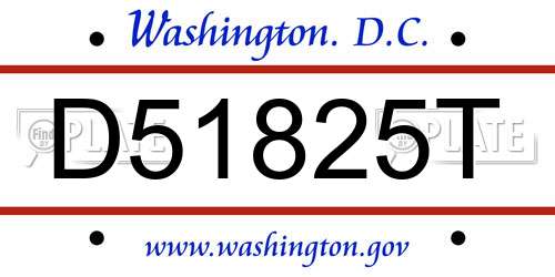 D51825T District Of Columbia License Plate