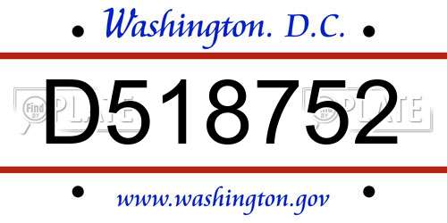 D518752 District Of Columbia License Plate