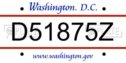 D51875Z District Of Columbia License Plate
