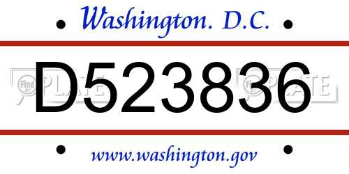 D523836 District Of Columbia License Plate