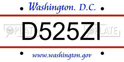 D525ZI District Of Columbia License Plate