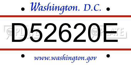 D52620E District Of Columbia License Plate