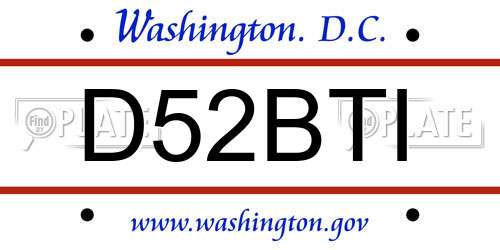 D52BTI District Of Columbia License Plate
