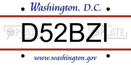 D52BZI District Of Columbia License Plate