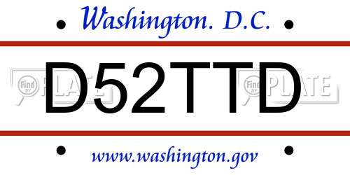 D52TTD District Of Columbia License Plate