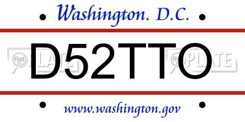 D52TTO District Of Columbia License Plate