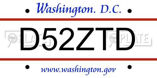D52ZTD District Of Columbia License Plate