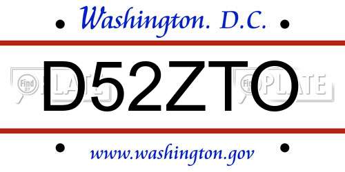 D52ZTO District Of Columbia License Plate
