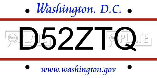 D52ZTQ District Of Columbia License Plate