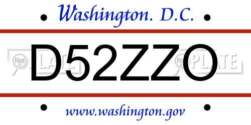 D52ZZO District Of Columbia License Plate