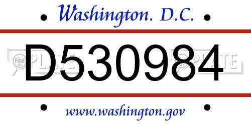 D530984 District Of Columbia License Plate