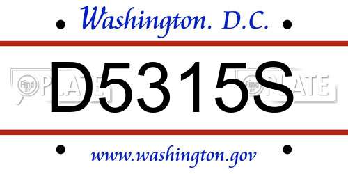 D5315S District Of Columbia License Plate
