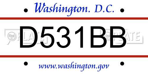 D531BB District Of Columbia License Plate