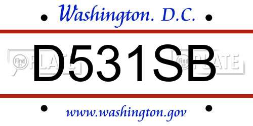 D531SB District Of Columbia License Plate